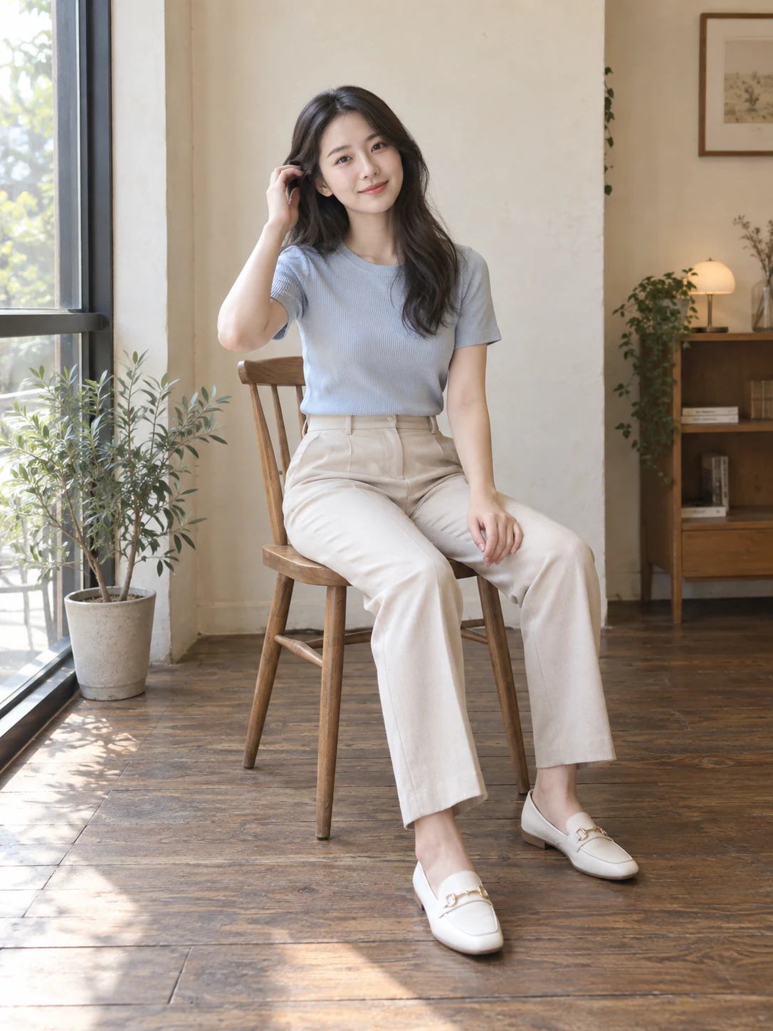 Window seated pose from PhotoCoach’s built-in starter references